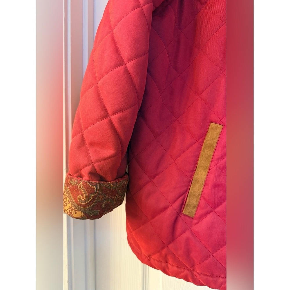 Orvis Quilted Barn Chore Jacket Red Faux Suede Collar Paisley Lined - Picture 4 of 10